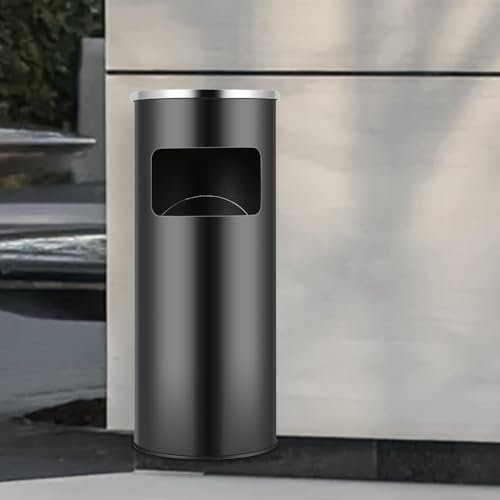 VIIROUD Papelera de acero inoxidable 30 L, contenedor de basura de cocina, cubo de basura para cenicero sobre pie exterior con cubo interior 30 L disponible para hotel jardín exterior supermercado
