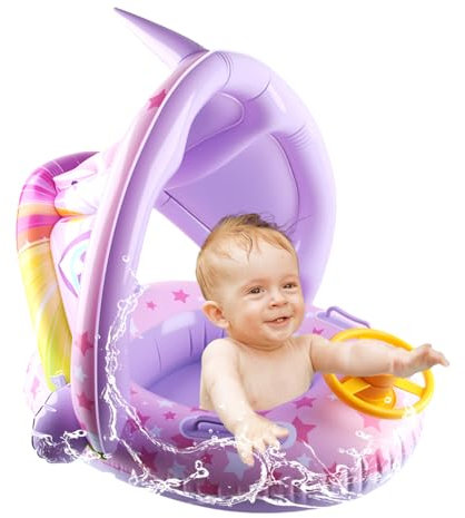 ACTOYS Flotador Bebe con Sombrilla, Flotador Bebe, Boias para Bebe, Avec Poignées, Flotadores para Bebes Unicornio, Flotadores Bebe, para 6 7 8 9 10 11 12 Meses, para Piscina (Unicornio B)