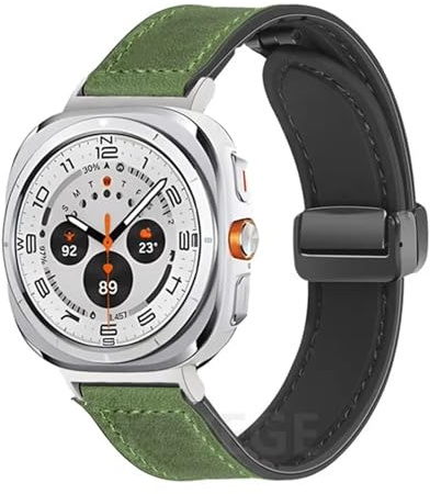 GANYUU Leder-Silikon-Armband für Samsung Galaxy Watch Ultra 47 mm, Magnetband, Sportarmband für Uhr ULTRA7 47 mm, lückenlose Uhrenarmbänder(Blue White)