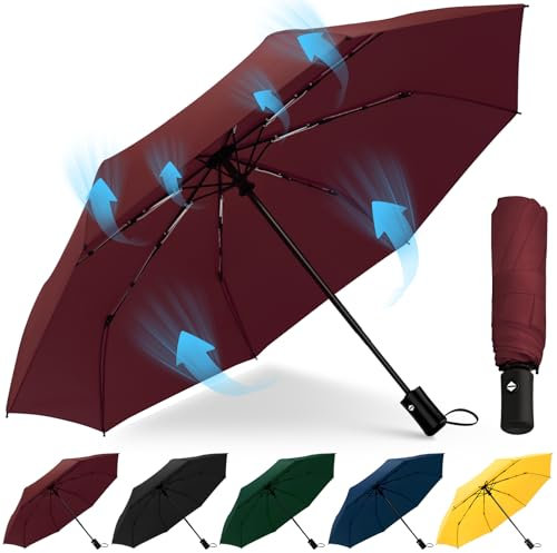 HEXSOLID Regenschirm Sturmfest Automatik Regenschirm Groß mit 8 Rippen 106 cm/117cm Reise Windsicher Schirm Wasserdicht Umbrella Faltbar Kompakte Taschenschirm für Herren und Damen