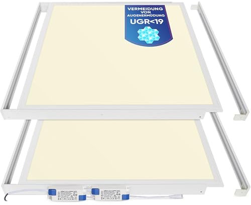 LECOM 2 x Bürodeckenleuchte - LED Panel 62x62 UGR<19 32W Warmweiß 3960lm CRI90 Flach Deckenleuchte mit Rahmen Bürolampe Decke LED Arbeitsplatzleuchte Workzone Lampe (3000K mit Aufbaurahmen)