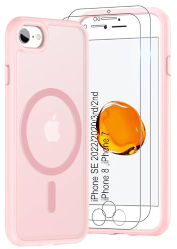 Pilaru Magnetic Case for iPhone 7/8 & SE 2022/2020(3rd/2nd)[Compatible with MagSafe] 2 Screen Protector | Anti- Fingerprint, Shockproof, Skin-friendly Slim Fit Translucent for iPhone SE-Matte Pink