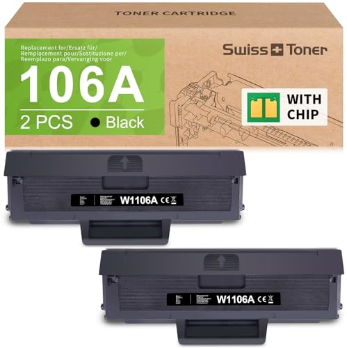 swiss toner 106A Toner Kompatibel für 106A W1106A Toner für HP Laser MFP 137fnw 137fwg 135wg 107w 107a 107r 135a 135r 135w, 2 Schwarz