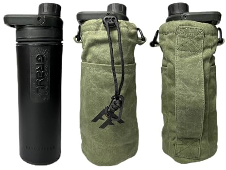 Forest Fundamentals Insulated Bottle Bag Pouch | Compatible with Grayl® Water Filters, 32oz Wide Mouth Bottles & Nesting Cups | Handmade Waxed Cotton Canvas & English Boiled Wool (UltraPress)
