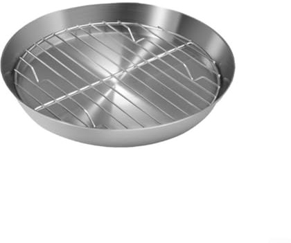 Teglia rotonda in acciaio inossidabile con griglia di raffreddamento integrata, versatile vassoio per arrosto di tacchino per forno, barbecue, arrosto di carne, pollame (16 cm)