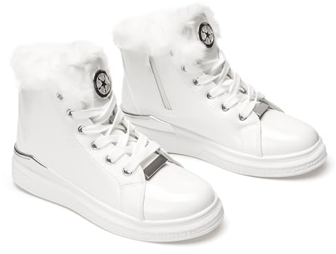 GLAMORA Stivaletti Sportivi Donna Invernali, Sneakers Alte Calde con Pelo Interno, Scarpe da Ginnastica con Pelliccia Sintetica, Lacci, Cerniera Laterale, Suola Antiscivolo, Resistenti all'Acqua