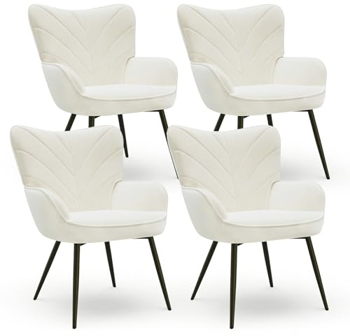 COLAMY Esszimmerstühle mit Armlehnen 4er Set, Stühle Esszimmer mit Rückenlehne, Polsternder Küchenstühle Gepolstert mit Wingback, Dining Chairs mit Holzbeinen für Esszimmer, Küche, Restaurant, Weiß