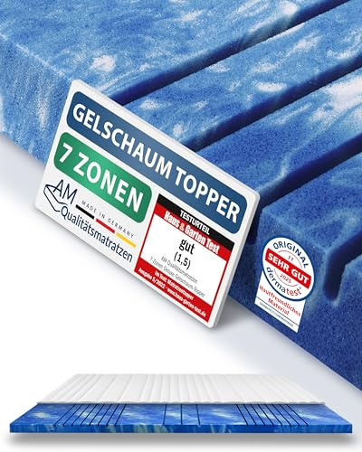 AM Qualitätsmatratzen 7 Zonen Deluxe Gel Topper 130x200cm RG50 - Made in Germany - Atmungsaktiver Gelschaum Topper 130x200-8cm - Kühlende Matratzenauflage mit Lyocell Bezug und Anti-Rutsch Funktion