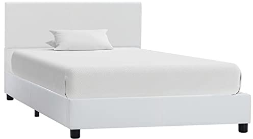 zylophax Bettgestell Weiß Kunstleder 100x200 cm Polsterbett mit stabilem MDF-Rahmen, pulverbeschichteten Stahlbeinen, geeignet für Matratzen, modernes Jugendbett, Komfortables Familienbett