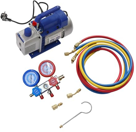 Mermajestic 1/4HP Vakuumpumpe klimaanlage Set für Auto AC Kältemittelaufladung, einstufig, Klimaanlage Auto Befüllen Set, Vakuumpumpe mit Verteiler Manometer Set, geeignet für R134a R410a Kältemittel