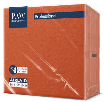 PAW Airlaid Servietten 40x40 cm, stoffähnlich, 50 Stück, Leinen Orange | Reißfest, saugstark und formstabil, einseitig bedruckt mit weißer Rückseite, für Hochzeit, Taufe, Kommunion und Gastronomie