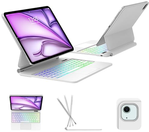 IVEOPPE Teclado Magic para iPad Air 13 Pulgadas (M4 2026/M3 2025/M2 2024) | Funda Keyboard 7 Colores Retroiluminados, Diseño Magnético Flotante con Trackpad para para iPad Pro 12.9 3-6 Gen, Blanco