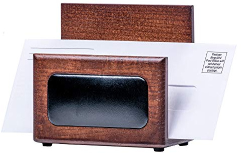 Dacasso Walnut and Leather Letter Holder Briefablage, Holz, Walnuss und schwarzes Leder, 13.97 x 7.29 x 12.7 cm