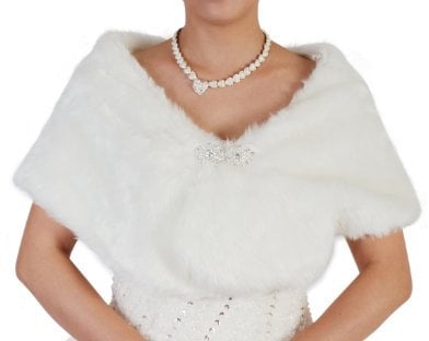 Cinda Ladies Faux Fur Bolero/Shrug Ivory One Size