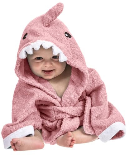 Lexikind Kapuzenhandtuch Baby: Frottee Bademantel - Babyhandtuch mit Kapuze - Kapuzenbadetuch (Hai rosa)