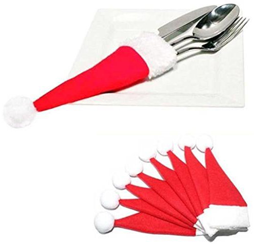 HENGSONG 8 Stück Weihnachten Tischdeko Weihnachtsmann Hut Bestecktasche Besteckbeutel Besteckhalter für Weihnachten Deko