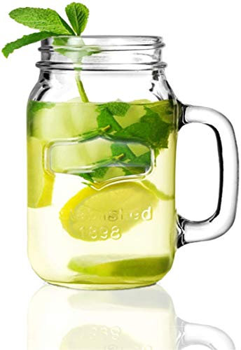 Circleware 66911 Yorkshire Glass Handles, Set of 4, 17.5 Ounce, 17.5 Fluid_Ounces, Clear Mason Jar Mugs