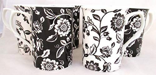 fromeuropewithlove Verona Black & White Mugs Fine Bone China Mugs (Set of 6) Hand Decorated in the U.K. FREE UK Delivery