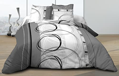 Le linge de Jules Housse de Couette 220x240 + 2 taies Pur Coton 57 Fils Roue Libre Gris