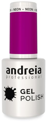 Andreia Semi-Permanent Nail Gel Polish for UV/LED Lamp - Intense Shine and 4 weeks Lasting Manicure Nail Gel Varnish - Colour 266 Purple Neon - Shades of Grey - 10.5 ml