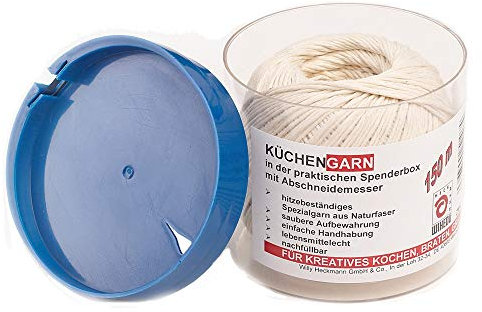 ROTIX Küchengarn Küchenfaden Baumwolle weiß in Spenderbox mit Abschneider Kordelbox (150 m)