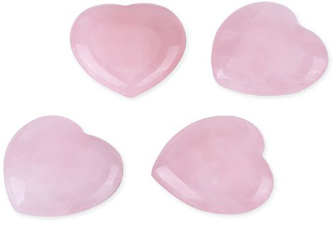 Rosenquarz, Kristall, Rosa, in Herzform, geschnitzt, Heilstein, Edelsteine (4 Stück)