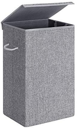 SONGMICS 85L Laundry Basket, Linen Fabric Laundry Basket, Clothes Divider with Magnetic Lid and Handles, Foldable, Removable Internal Bag, Grey LCB01G