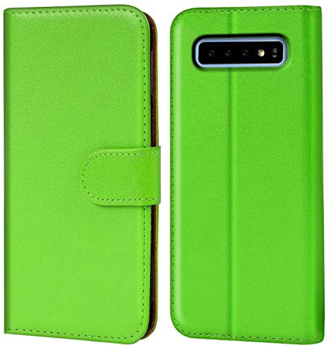 Verco Handyhülle für Galaxy S10+ Hülle, Schutzhülle für Samsung Galaxy S10 Plus Tasche PU Leder Flip Case Brieftasche - Grün