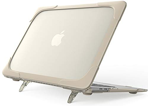 ProCase Hülle für MacBook Air 13 2019 2018(A1932), Heavy Duty Dünn Hart Schalen Dual Layer Case Cover Schutzhülle mit Klappständer -Khaki