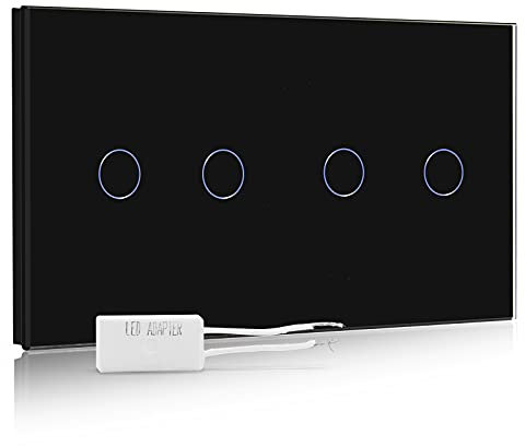 BSEED Interrupteur Variateur 2 Gang 1 Voie+2 Gang 1 Voie,Interrupteur Variateur Led Dimmable avec LED Affichage Light,Noir Variateur d'intensité Interrupteur Tactile avec Panneau en verre trempé