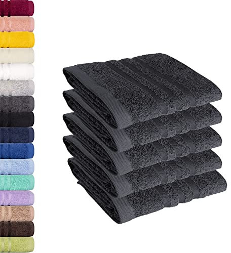 Lavea 5er Set Gästehandtücher 30x50 cm – Weiche und Saugstarke Gästetücher aus 100% Baumwolle, Frottierserie Elena – Waschbar und Strapazierfähig - Anthrazit