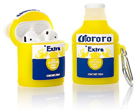 YIGEYI Silikon Hülle Kompatibel mit Airpods 1 & 2 Funny Cute 3D Cartoon Case Cover[Weinbier Serie] (Corona Beer)
