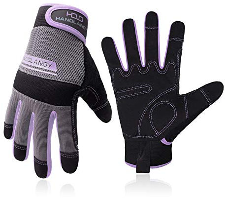 Women Utility Work Gloves, UltraLight Safety Work Gloves with Extensive Palm Protection, Mechanic Gardening Construction DIY Work Gloves with Touchscreen Indoors & Outdoors (Medium, Purple)