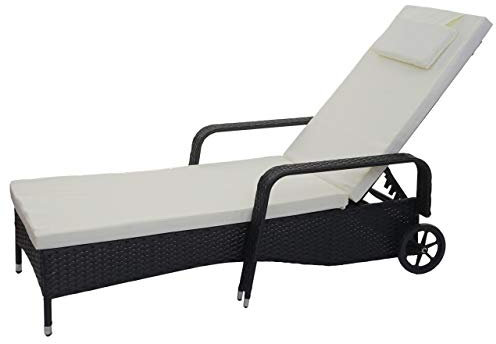 Mendler Poly-Rattan Sonnenliege Carrara, Relaxliege Gartenliege Liege, Alu - anthrazit, Kissen beige