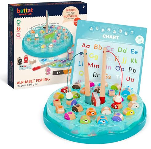 Battat Education - Alphabetisches Fischen - Angelspielzeug für Kleinkinder, Kinder - Magnetisches Angelspiel - Kinder-Angelspielzeug - Angelruten mit Magnet - 2 Jahre +