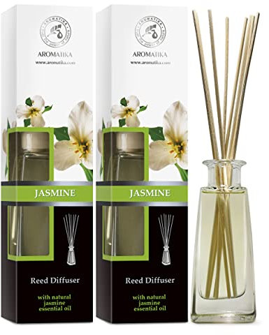 Aromatisches Duft Diffusor Set - Jasmin mit Ätherischem Jasminöl - 2x100ml - Raumduft Diffuser mit Stäbchen - Haus Parfüm - Raumbeduftung - Zimmerduft - Raumluft - Duftdiffusor - Duftaroma