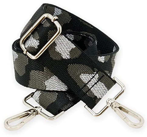 BENAVA Verstellbarer Schulterriemen für Taschen 75-135 cm | Taschengurt Schwarz Breit 38mm | Farbe Karabiner Silber | Taschengurte zum Wechseln | Schultergurt für Taschen