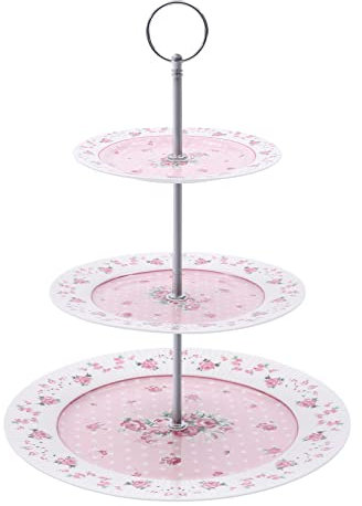SanBouSi Soporte para tartas de 3 niveles, de cerámica, para magdalenas, cupcakes, dulces, plato para servir, color rosa
