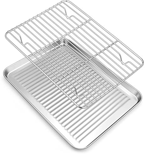 Homikit Backblech mit Abkühlgitter, Edelstahl Rechteckiges Backform Kuchenblech und Kuchengitter zum Backen Braten Servieren, Gesund, Leicht zu Reinigen & Spülmaschinenfest, 31 x 24 x 2,5 cm