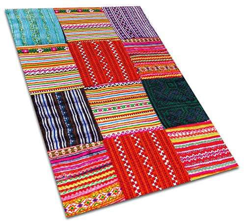 Decormat Tapis Vinyle Le Jardin PVC de Sol Rouge Lino Linoléum sur Balcon 100x150cm Étanche Extérieur de Terrasse - Patchwork Turc