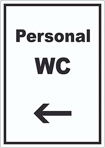 Personal WC Aufkleber mit Text und Richtungspfeil links hochkant A9 (37x52mm)