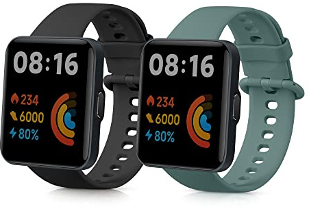 kwmobile 2x Uhrenarmband für Xiaomi Redmi Watch 2 Lite Armband - Fitnesstracker Band Set aus TPU Silikon - Ersatzarmband Smartwatch - Schwarz Dunkelgrün