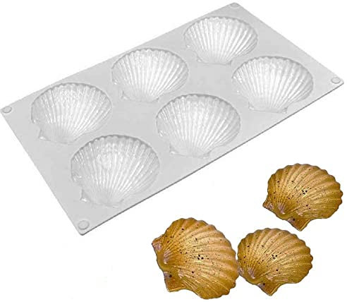 DUBENS Silikon Madeleine Kekstablett, Französische Mousse form DIY Shell Silikonformen Keksformen, 6 Hohlräume Madeline Form Antihaft-Backform