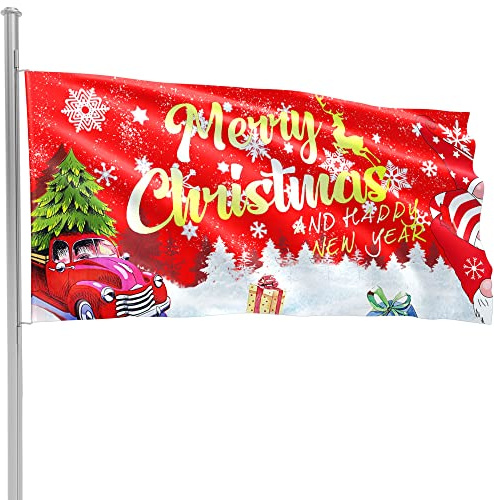 Weihnachtsflagge, 90x150 cm, doppelseitig, große Frohe Weihnachten Hausflaggen für draußen, Frohe Weihnachten Gartenflagge mit Ösen, Winter Weihnachtsflagge für Outdoor Hofdekorationen, Urlaubsbanner