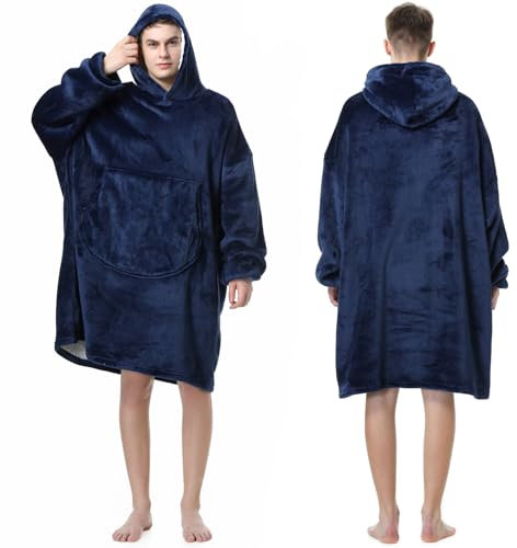MOKANI Kuscheldecke mit Ärmeln und Kapuze Hoodie Decke, Decke mit Ärmeln, Übergröße Kapuzenpullover für Damen Herren, Dark Blau