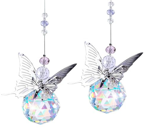 2 Kristall Sonnenfänger, Kristall Regenbogen, Glas Kristallkugel, Dekoration Windspiel, Multi-Colorful Kristall Prism Hängende Ornamente, Garten Kristalle zum Aufhängen Deko, Hausgarten Dekoration