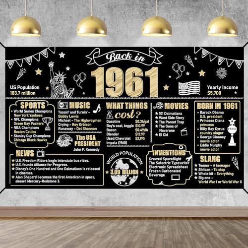 Toile de Fond pour décoration de 65e Anniversaire « Back in 1960 » pour Homme et Femme, Panneau « Happy 65 Birthday », Fournitures de fête, décoration pour intérieur et extérieur