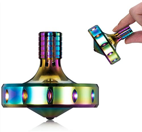 LOQATIDIS kreisel aus Metall, perfekt ausbalanciert, sanfte Rotation, Lange Rotationszeit, leicht über 10 Minuten, tragbares EDC-Spielzeug Bunt L