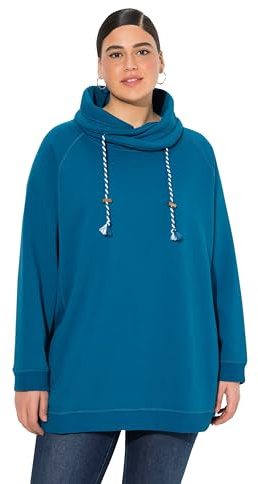 Ulla Popken Damen Sweatshirt, weiter Stehkragen, Taschen, Raglan-Langarm, blau, 50/52