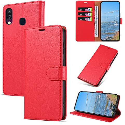 KKEIKO Cover per Galaxy A40, Antiurto Custodia in PU Pelle con Slot per Porta Carte, Magnetico Protettiva Cover per Samsung Galaxy A40, Rosso
